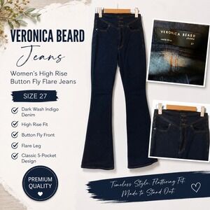 Veronica Beard Jeans Womens 27 Dark Wash High Rise Button Fly Flare Indigo Denim